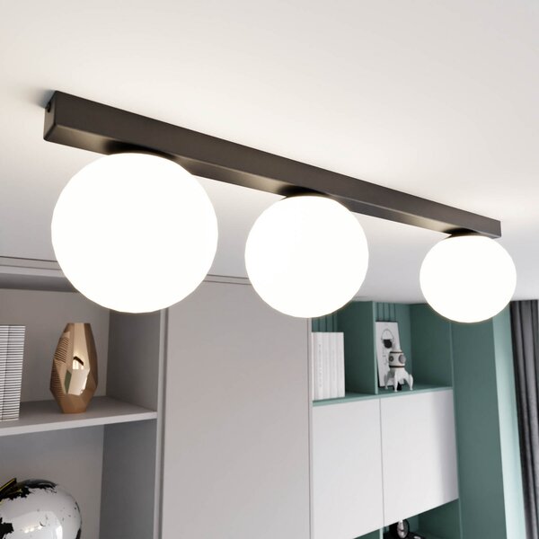 EMIBIG LIGHTING Plafonieră Fit, negru/opal, 3 becuri, reglabil, Negru, Camera de zi / sufragerie, Metal, Modern