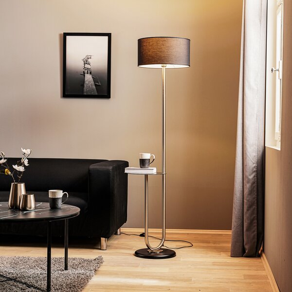 ONLI Lampadar Pongo cu abajur din pânză și raft, Negru, Camera de zi / sufragerie, Țesătură / Textil, Modern