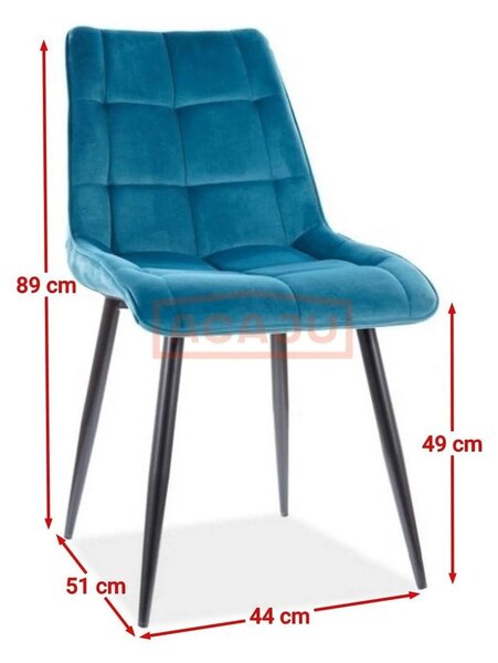 Scaun CHIC, turcoaz/negru, stofa catifelata/metal, 50x43x88 cm
