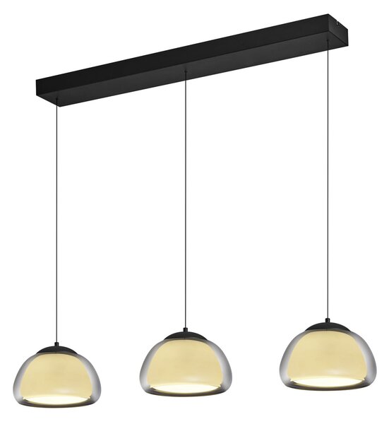 HELL Luxxo Lampă suspendată LED, negru, 3 becuri, telecomandă, reglabil, Gri, Camera de zi / sufragerie, Sticlă