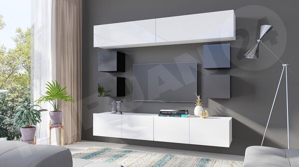 Mobilier living Badiani XVI (negru + negru lucios + Alb lucios). 1121923