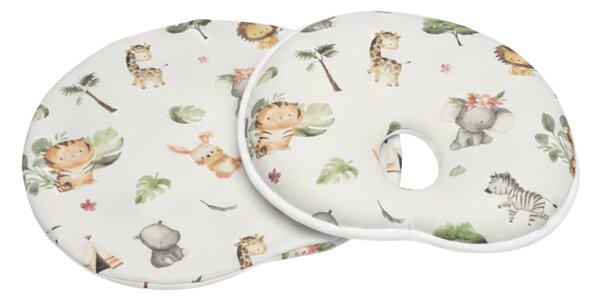 Perna bebe anti-plagiocefalie pentru formarea capului cu husa de schimb din bumbac Kidizi Tropical Friends, interior spuma de memorie, 24 x 26 cm