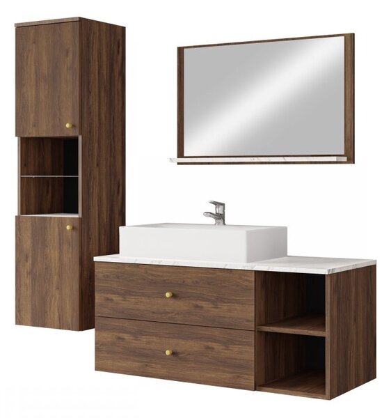 Mobilier baie Kiago II (nuc warmia + Alb marmură) (fără baterie, cu sifon, cu lavoar). 1122370
