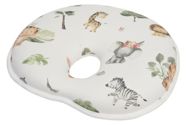 Perna bebe anti-plagiocefalie pentru formarea capului cu husa de schimb din bumbac Kidizi Tropical Friends, interior spuma de memorie, 24 x 26 cm