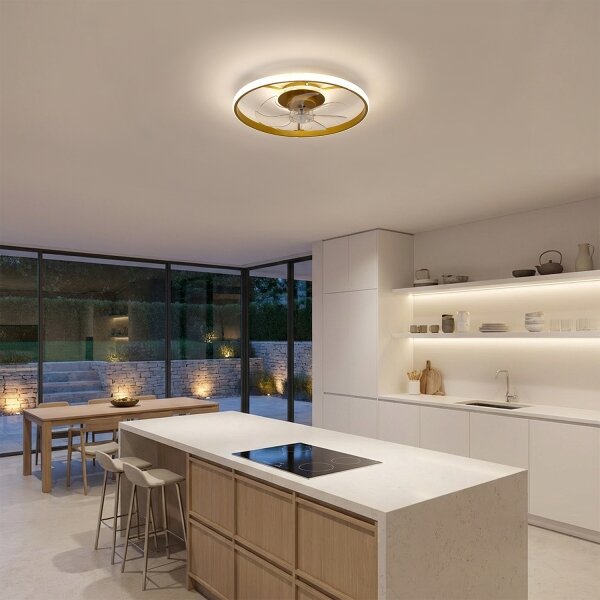 BRILAGI - Ventilator de tavan LED dimabil, 66 W, 230 V, 55 cm, alb/auriu + telecomandă