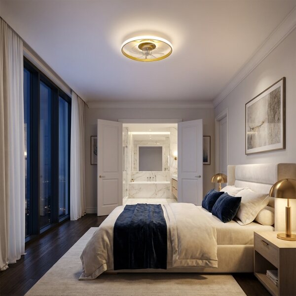 BRILAGI - Ventilator de tavan LED dimabil, 66 W, 230 V, 55 cm, alb/auriu + telecomandă