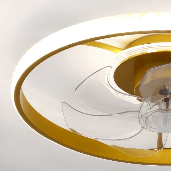 BRILAGI - Ventilator de tavan LED dimabil, 66 W, 230 V, 55 cm, alb/auriu + telecomandă