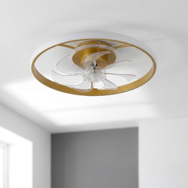 BRILAGI - Ventilator de tavan LED dimabil, 66 W, 230 V, 55 cm, alb/auriu + telecomandă