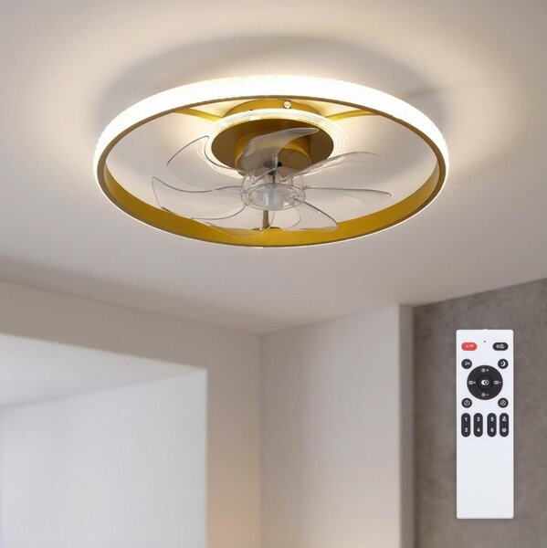 BRILAGI - Ventilator de tavan LED dimabil, 66 W, 230 V, 55 cm, alb/auriu + telecomandă