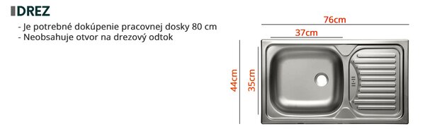 Dulap inferior bucătărie sub chiuvetă Milo 80 ZL 2F BB (gri + crem lucios). 1122663