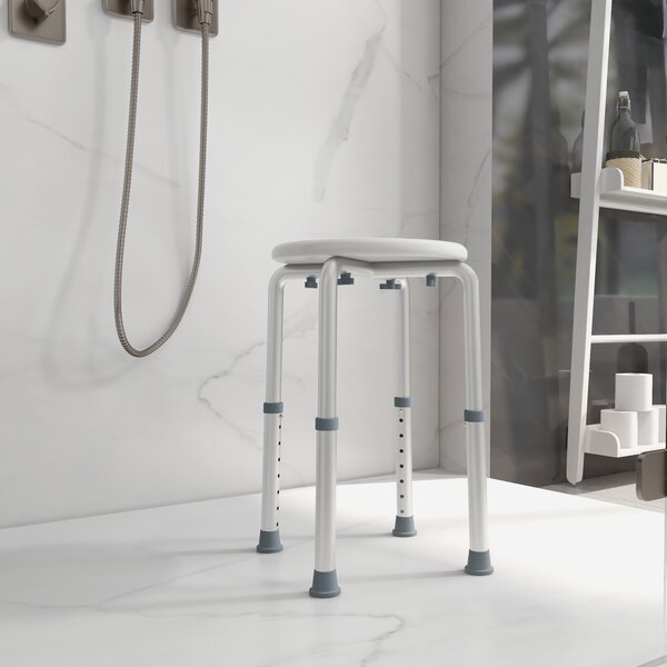HOMCOM Scaun de Duș pentru Vârstnici cu Înălțime Reglabilă pe 8 Poziții și Picioare Antiderapante, 34.2x34.2x34.8-52.3 cm, Alb | Aosom Romania