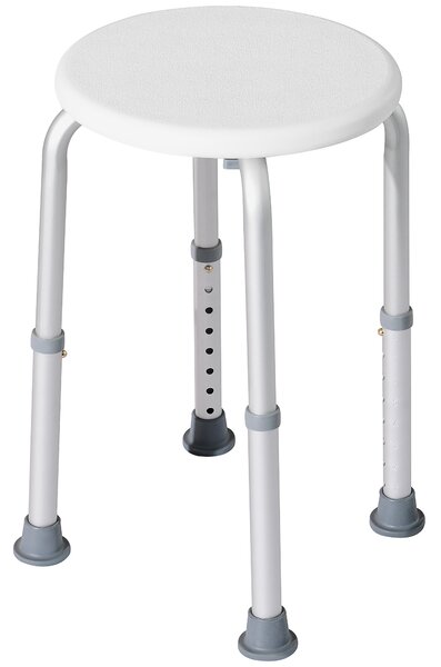 HOMCOM Scaun de Duș pentru Vârstnici cu Înălțime Reglabilă pe 8 Poziții și Picioare Antiderapante, 34.2x34.2x34.8-52.3 cm, Alb | Aosom Romania