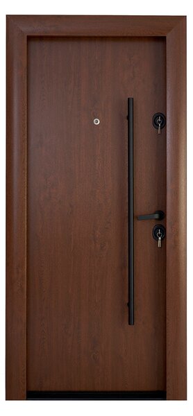 Ușă intrare casă/vilă MDF cu PVC Clasic Exterior 301 Stejar Auriu cu mâner bară Wenghe PVC Stânga