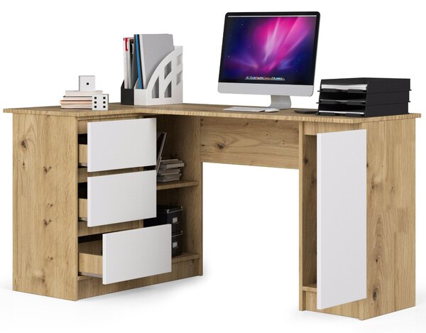 Masă PC de colț Bevin (Stejar artisan + Alb) (S). Promo -17%. 1152066