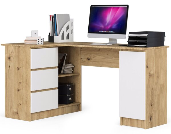 Masă PC de colț Bevin (Stejar artisan + Alb) (S). Promo -17%. 1152066