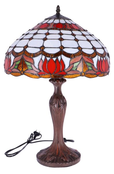 Lampa de masa Tiffany Red Lotus h 62 cm, abajur 40 cm