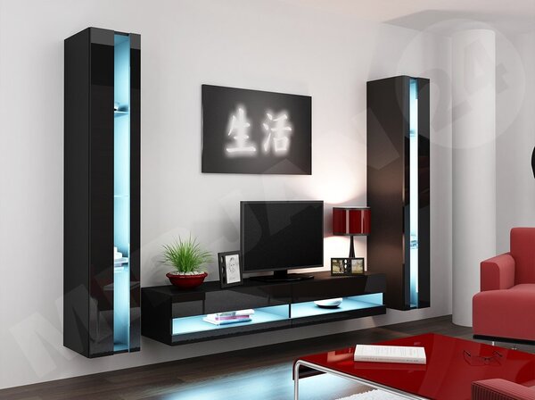 Mobilier living Ziggy III (negru + negru lucios). 1123290