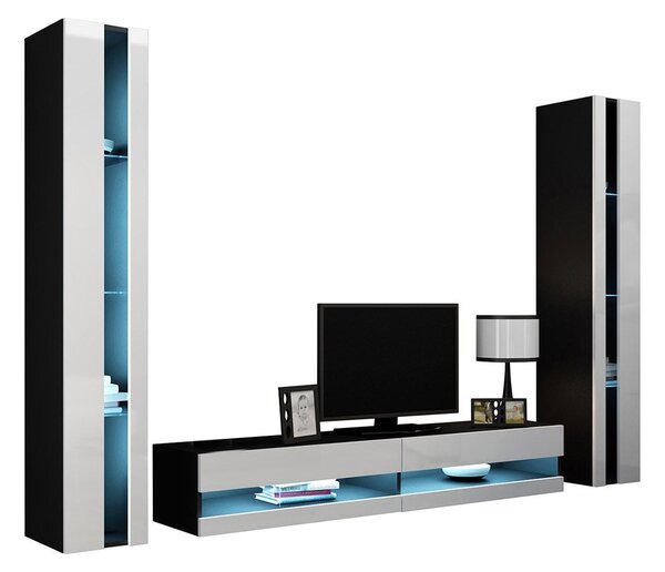 Mobilier living Ziggy III (negru + negru lucios). 1123290