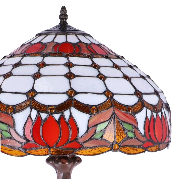Lampa de masa Tiffany Red Lotus h 62 cm, abajur 40 cm