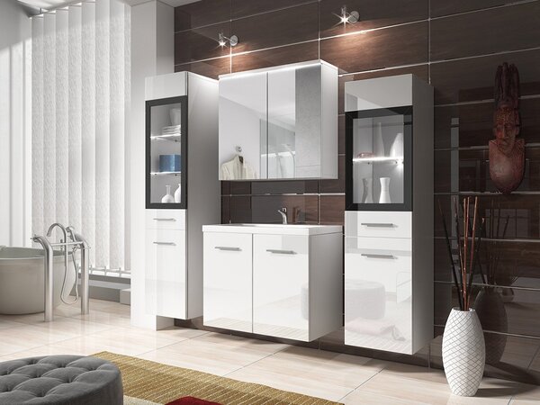 Mobilier baie Apoleon I (alb + alb lucios) (fără baterie, fără sifon, cu lavoar) (cu iluminat LED alb). 1121791