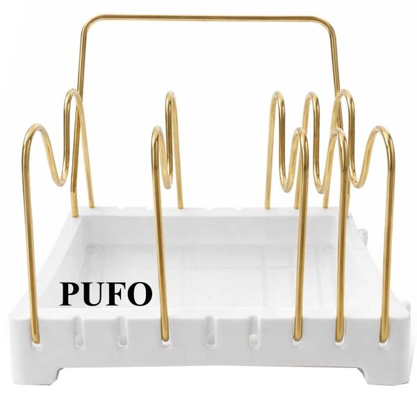 Suport metalic pentru organizare si depozitare farfurii, capace si vase, 20 x 16 cm, auriu