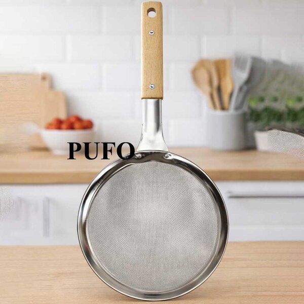 Strecuratoare mare de bucatarie cu maner din lemn, Ø 18 cm– sita fina pentru scurgere si cernere, 43.5 cm