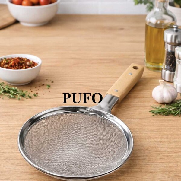 Strecuratoare mare de bucatarie cu maner din lemn, Ø 18 cm– sita fina pentru scurgere si cernere, 43.5 cm