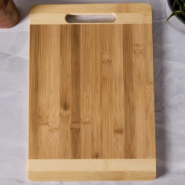 Tocator de bucatarie din lemn de bambus cu maner, maro, 36 x 26 cm, universal pentru taiere si servire