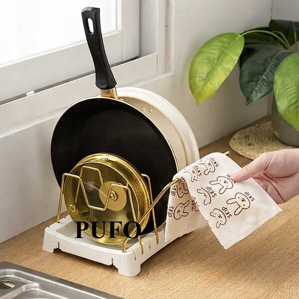 Suport metalic pentru organizare si depozitare farfurii, capace si vase, 20 x 16 cm, auriu