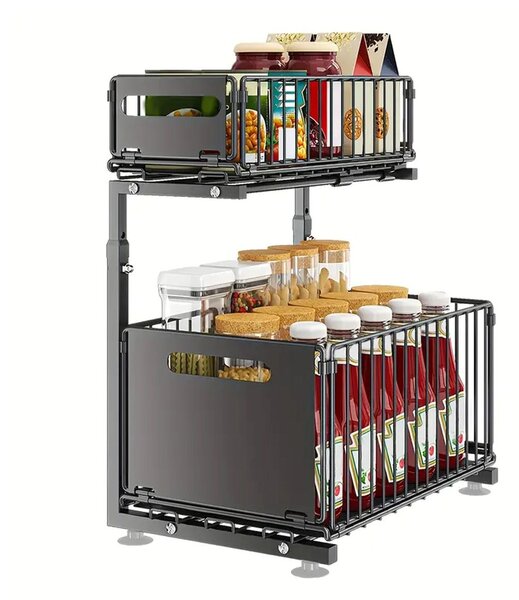 Sinkslide™ Organizator Cu Sertar Glisant Pe 2 Niveluri, Negru