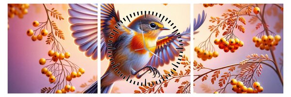 Tablou - Pasăre cu scoruș (cu ceas) (90x30 cm)