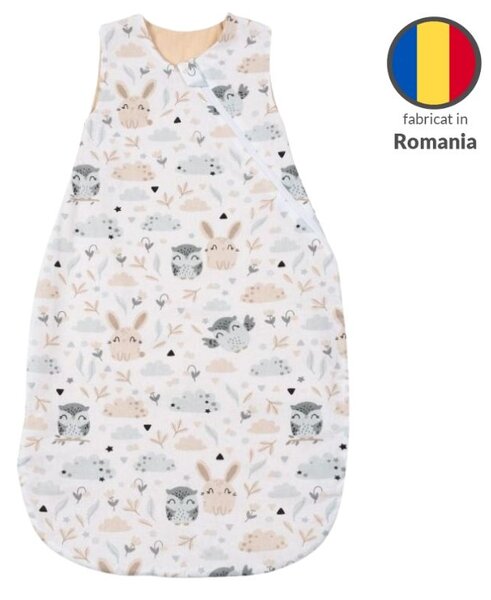 Sac de dormit de vara din bumbac 100% 3-12 luni Kidizi Forest Friends, 0.5 tog