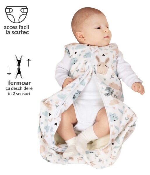 Sac de dormit bebe de vara din bumbac 100% 0-3 luni Kidizi Koala Dreams Pink, 0.5 tog