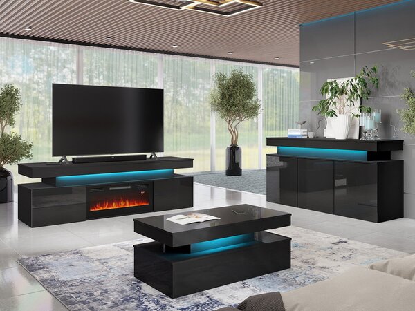 Mobilier living Lesteralo II (negru + negru lucios). 1122455