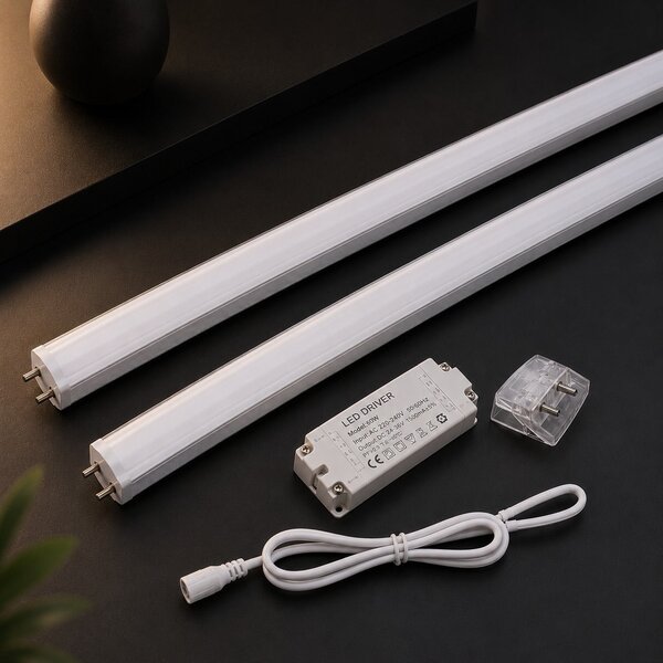 Pachet 2x Baghetă LED Link 90cm 6000K cu Driver 40W și Kit Montaj, Sistem Iluminare Sub Mobilier Modular Profesional, Lumină Rece pentru Blat