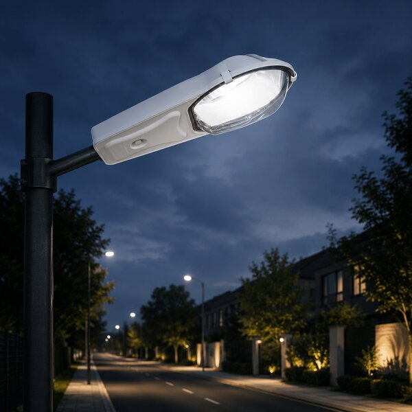 Corp Iluminat Stradal IP65 550x260x190mm E27 160W Alb Exterior, Lampa LED Puternica pentru Curte, Alei sau Parcare, Design Aluminiu Rezistent