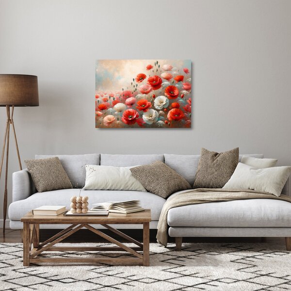 Tablou pe sticlă - Pictură cu maci (70x50 cm)