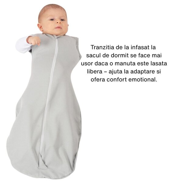 Sistem de infasat transformabil in sac de dormit Kidizi SnugPod Convertible Grey, pentru bebelusi cu greutate peste 4.5 kg, 0.5 tog