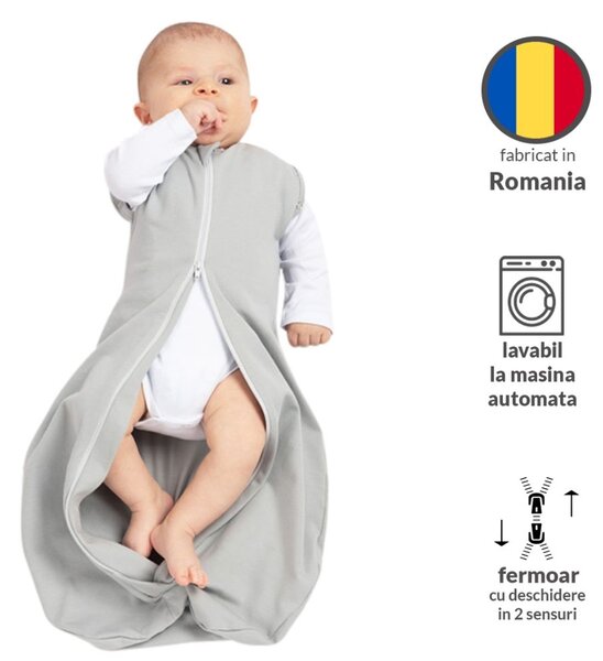 Sistem de infasat transformabil in sac de dormit Kidizi SnugPod Convertible Grey, pentru bebelusi cu greutate peste 4.5 kg, 0.5 tog