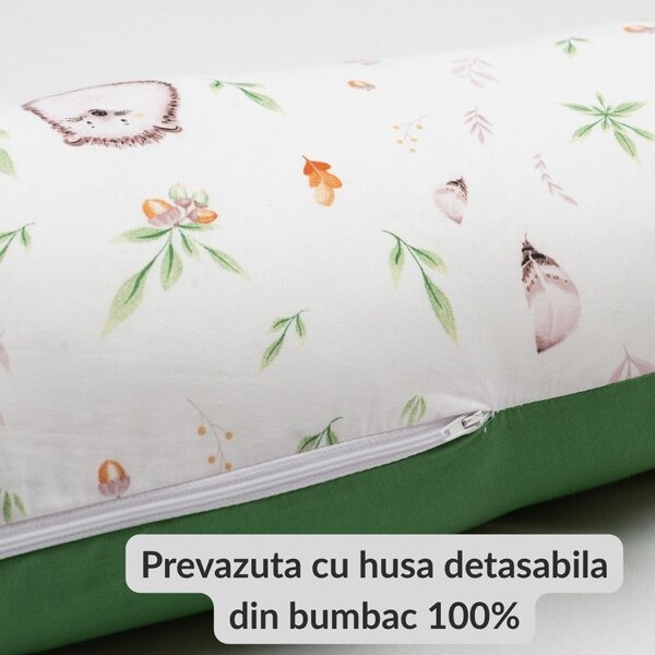 Perna gravide 3 in 1 cu husa detasabila din bumbac 100% Kidizi Lena, lungime 160 cm, Forest Joy