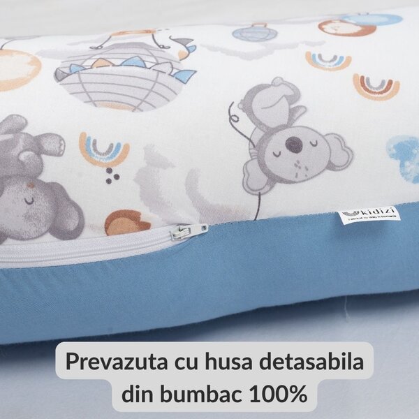 Perna gravide 3 in 1 cu husa detasabila din bumbac 100% Kidizi Lena, lungime 160 cm, Tiny Adventures