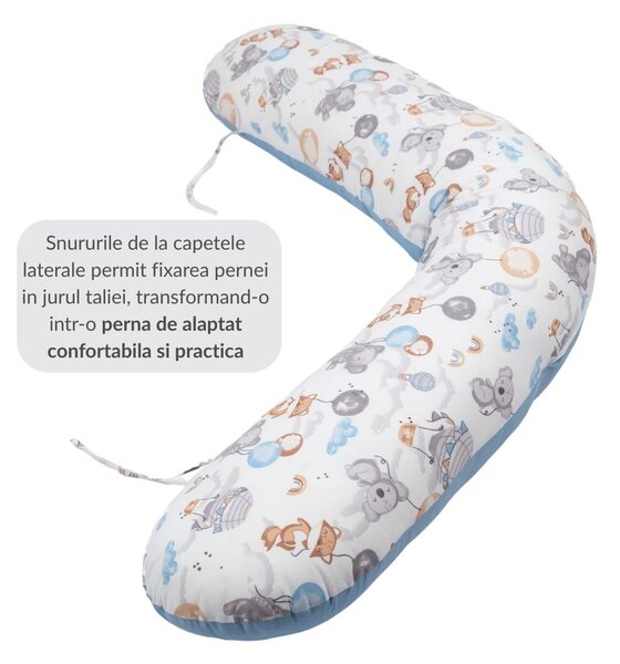 Perna gravide 3 in 1 cu husa detasabila din bumbac 100% Kidizi Lena, lungime 160 cm, Tiny Adventures