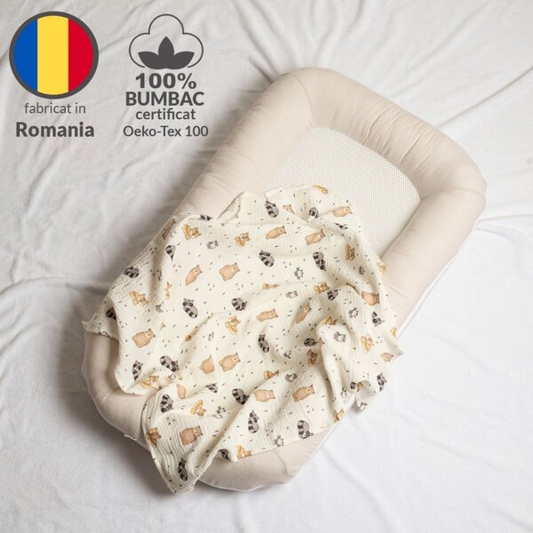 Set 3 paturici din muselina dubla moale 78x78 cm Kidizi Cuddly Buddies, 100% bumbac