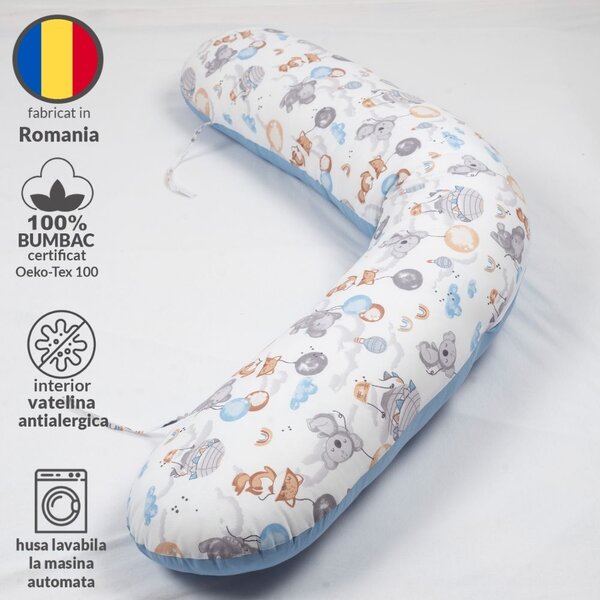 Perna gravide 3 in 1 cu husa detasabila din bumbac 100% Kidizi Lena, lungime 160 cm, Tiny Adventures