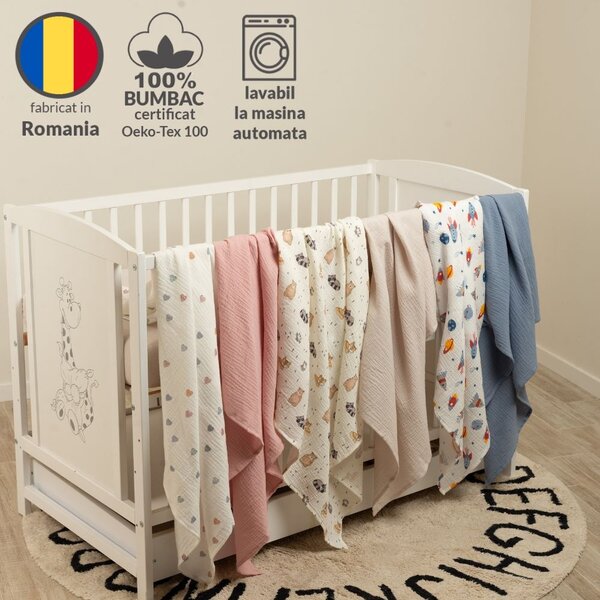 Set 2 paturi pentru bebelusi de vara din muselina dubla 100x100 cm Kidizi Space, bumbac 100%