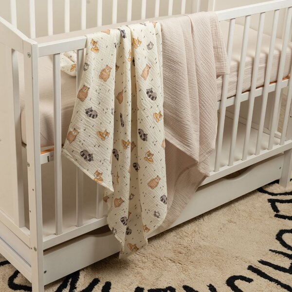 Set 2 paturi pentru bebelusi de vara din muselina dubla 100x100 cm Kidizi Cuddly Buddies, bumbac 100%