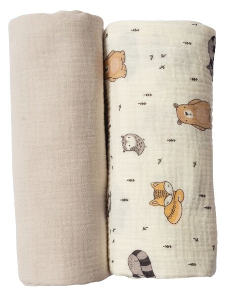 Set 2 paturi pentru bebelusi de vara din muselina dubla 100x100 cm Kidizi Cuddly Buddies, bumbac 100%