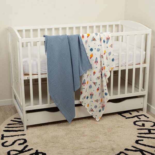 Set 2 paturi pentru bebelusi de vara din muselina dubla 100x100 cm Kidizi Space, bumbac 100%
