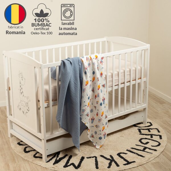 Set 2 paturi pentru bebelusi de vara din muselina dubla 100x100 cm Kidizi Space, bumbac 100%