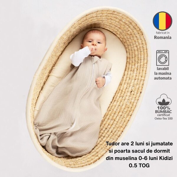 Set 2 saci de dormit de vara pentru copii din muselina dubla 0-6 luni Kidizi mint-natur bumbac 100%, 0.3 tog